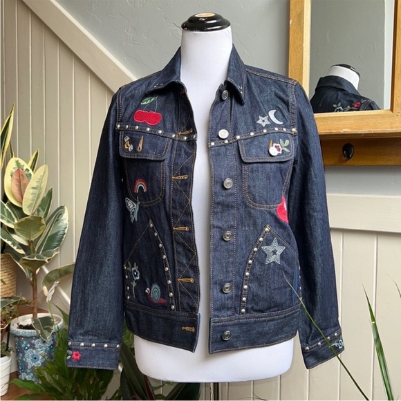Coach Embroidered Denim Jean Jacket in Multi - Picture 2 of 16